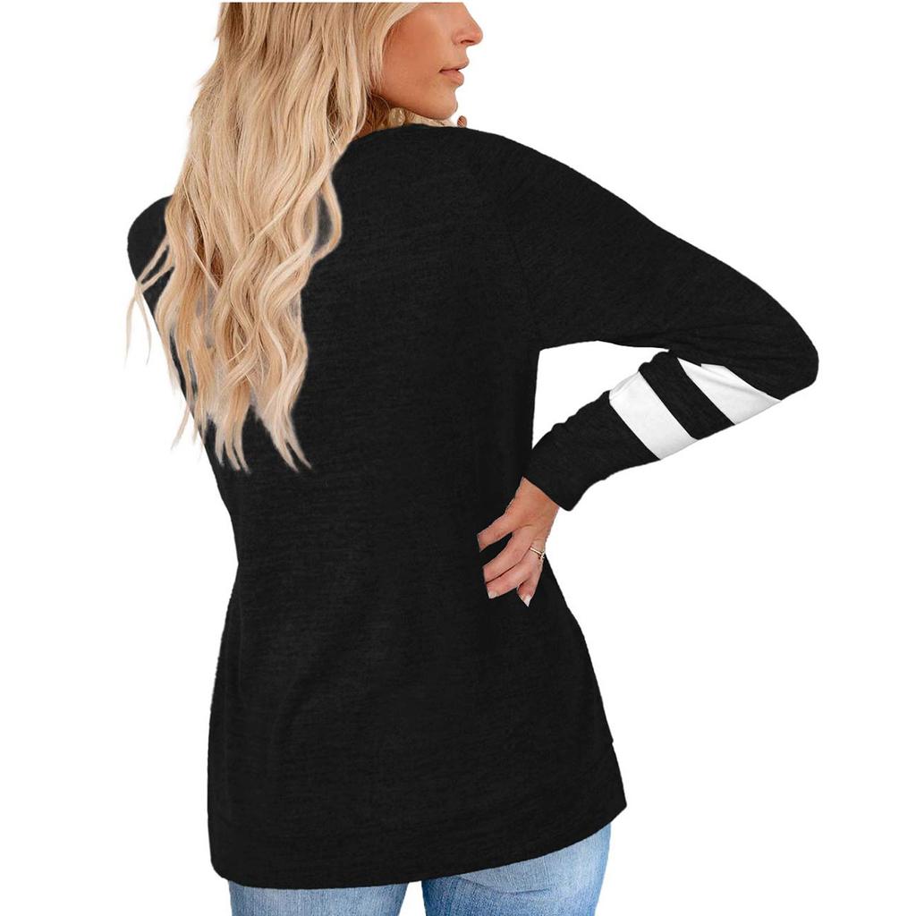Fashion Casual Womens Long Sleeve Striped Spliced Tops Loose Sweatshirt