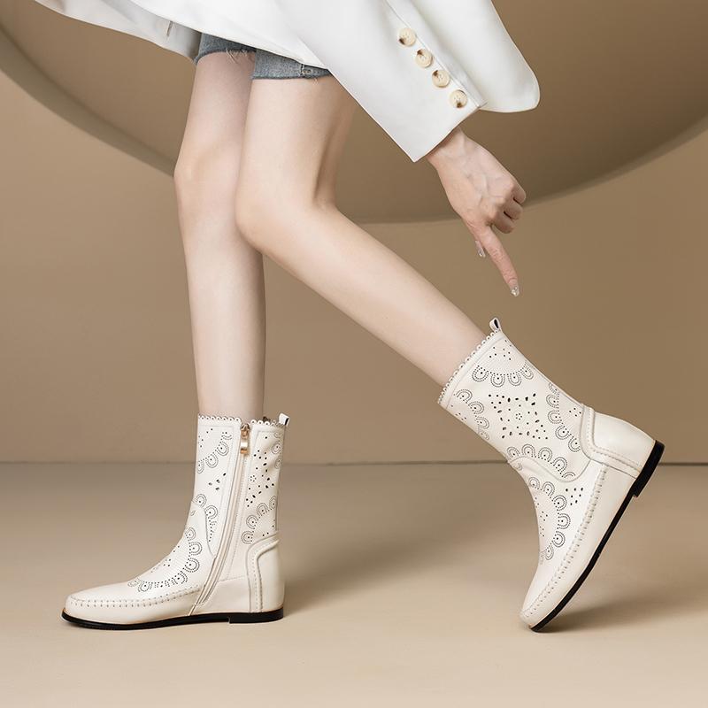 Fashion 2024 Autumn Women Boots Genuine Leather Women Shoes Round Toe Chunky Heel Winter Mic-calf Chelsea Western Boots Increase Height