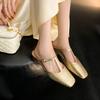 Fashion Women's New Spring/Summer Square Headed Elastic Belt with Genuine Cowhide Square Plaid Low Heel Large Headed Muller Slippers