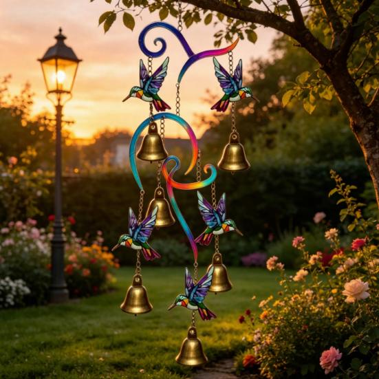 Hummingbird Wind Chimes, Lifelike Hummingbird Metal Wind Bell, Crisp Sound Garden Hanging Pendants for Garden Balcony Porch Decor