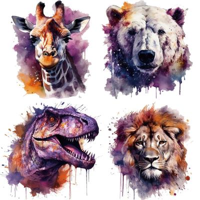 Watercolor Animal Heat Transfer Vinyl HTV Sticker Wild Lions Iron On Patch for T Shirts DIY Thermal Transfer Decal for Kids