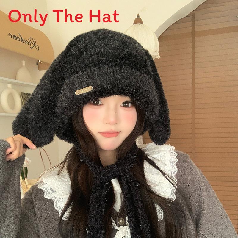 Winter Plush Bunny Ear Beanie With Knit For Girls And Kids