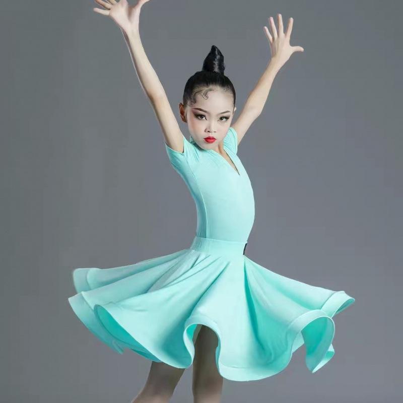 Rochie de dans latin pentru fete Rochie de dans pentru fete cu mânecă lungă și crăpătură Rochie de dans latin Îmbrăcăminte de performanță Set din două piese