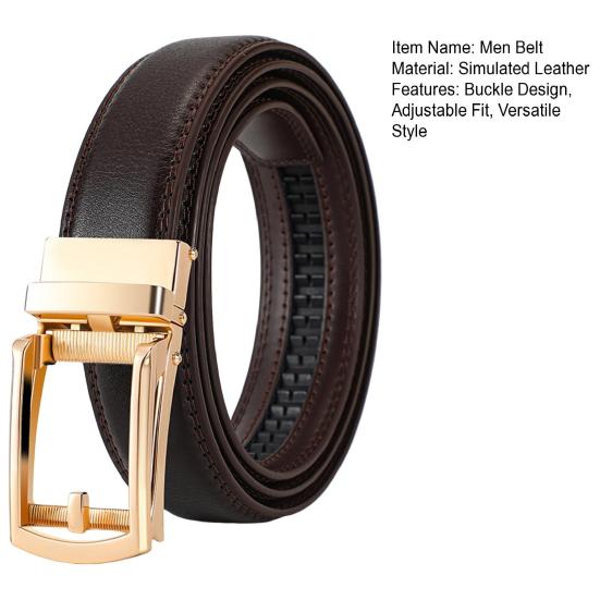 Men Belt Automatic Buckle Soft Simulated Leather Adjustable No Hole Belt with Fake Pin Design Quick Release Jeans Trousers Belt