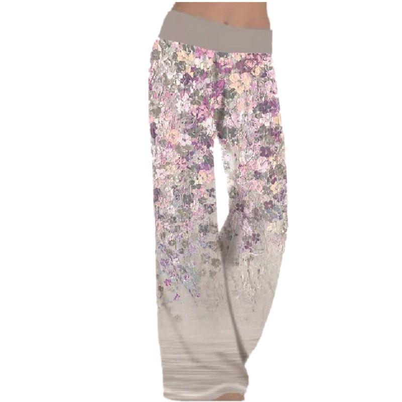 Fashionable Spliced Spring Autumn Women's Loose Print Yoga Wide-leg Sports Casual Trousers