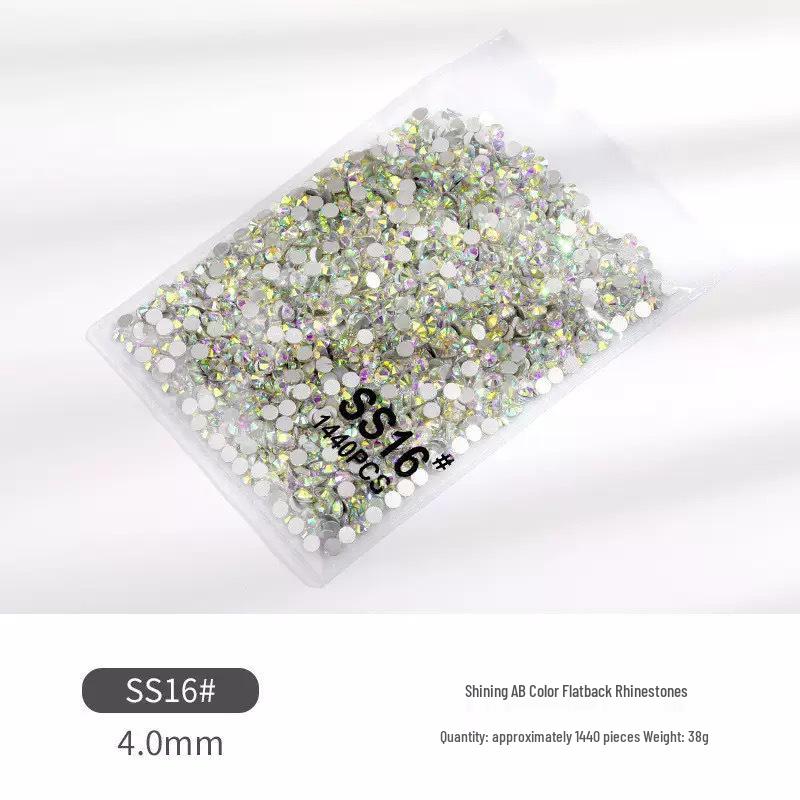 Iridescent AB White Small Round Nail Art Diamonds – Crystal Glass Flat Bottom for Super Shiny Decoration