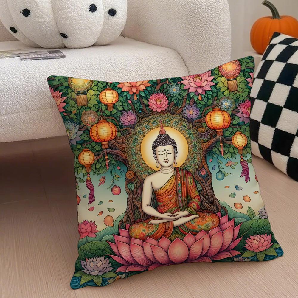 Traditional Indian BBuddhism BBuddha Cushion Cover Throw Pillow Cover Hidden Button Durable Polyester Chair Cushion