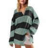 Women's Fashionable Striped Lapel Long Sleeved Sports Casual Pullover Sweatshirt Top