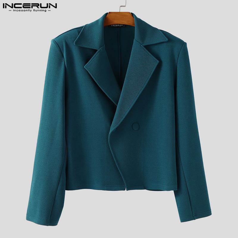 INCERUN Autumn Winter Men Long Sleeve Front Cross Cropped Short Blazer Coats