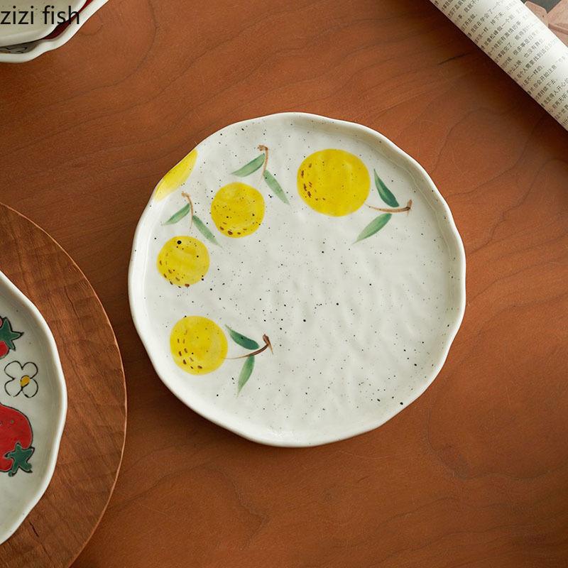 Handbemalter Keramikteller mit Obstmuster, kreativer Dessertteller, Steakteller, Pastaschüssel, Snackschale, Heimspezialgeschirr