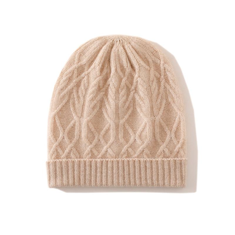Cashmere Autumn and Winter New Style Women's High End Solid Color Cable Thickened Warm Fashion Knitted Casual Hat