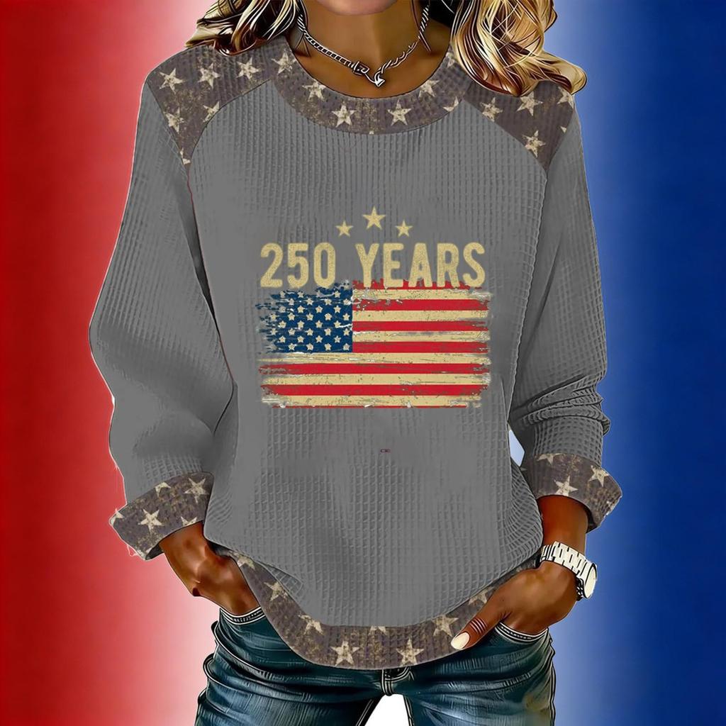 Women's long-sleeved fashionable casual everyday Independence Day printed top