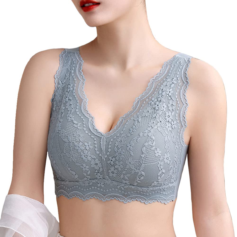 FLYSHION Wireless Medium Women's Bra, Bust-Enhancing, Gray,