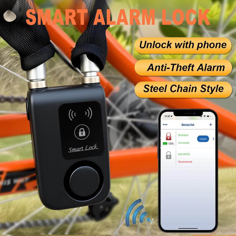 Lucchetto Intelligente Wireless Antifurto Catena in Rame Lucchetto a Catenaccio Impermeabile IP55 Catena da 80cm Allarme 110dB Biciclette/Motociclette/Monopattini Elettrici App