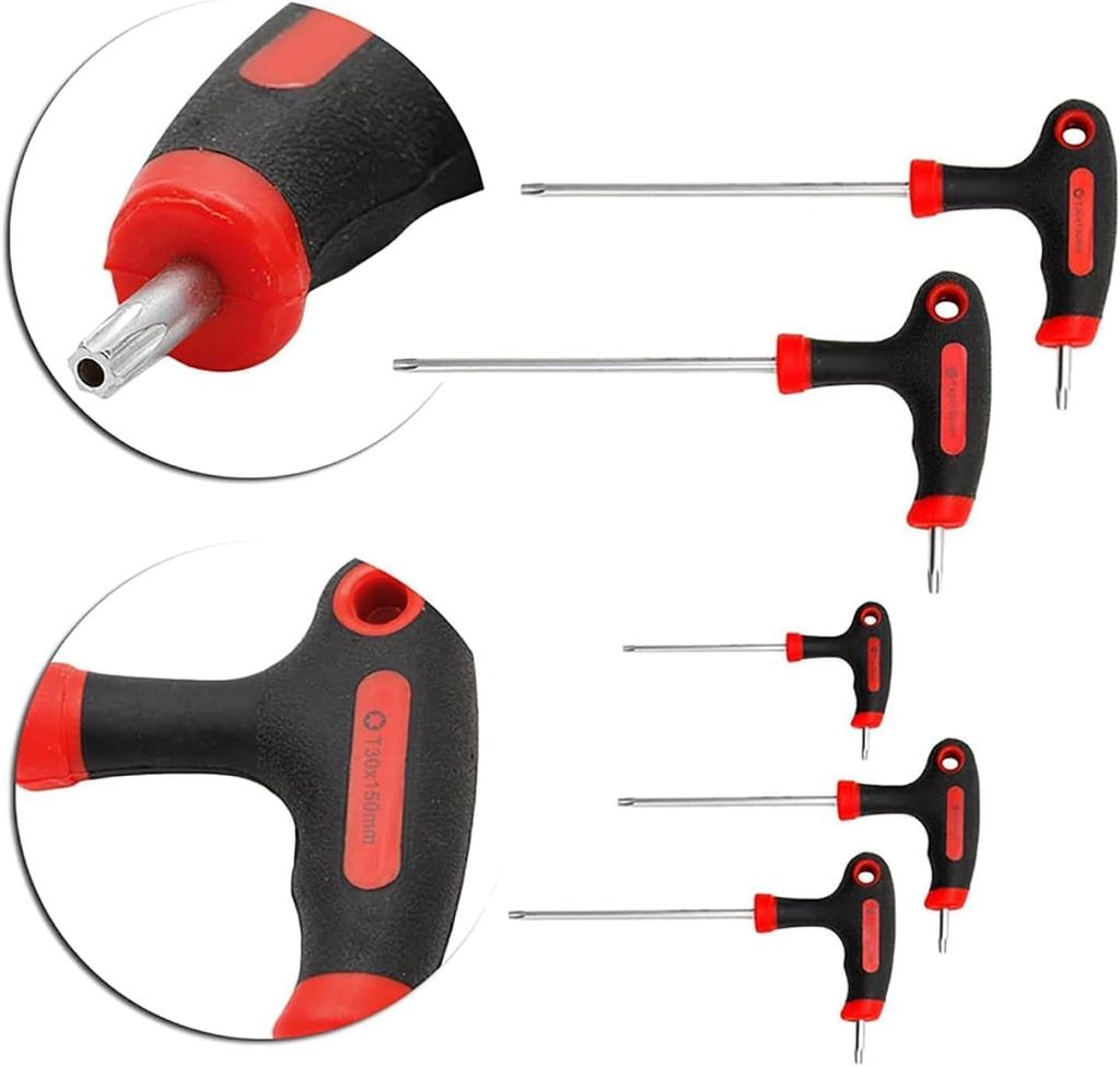 YUENTOEN Long Ball Point Hex Wrench Torx Wrench Screwdriver for Bicycle Repair and Screw Fastening T-Shaped Set, Star-Shaped T10, T15, T20, T25, T27,