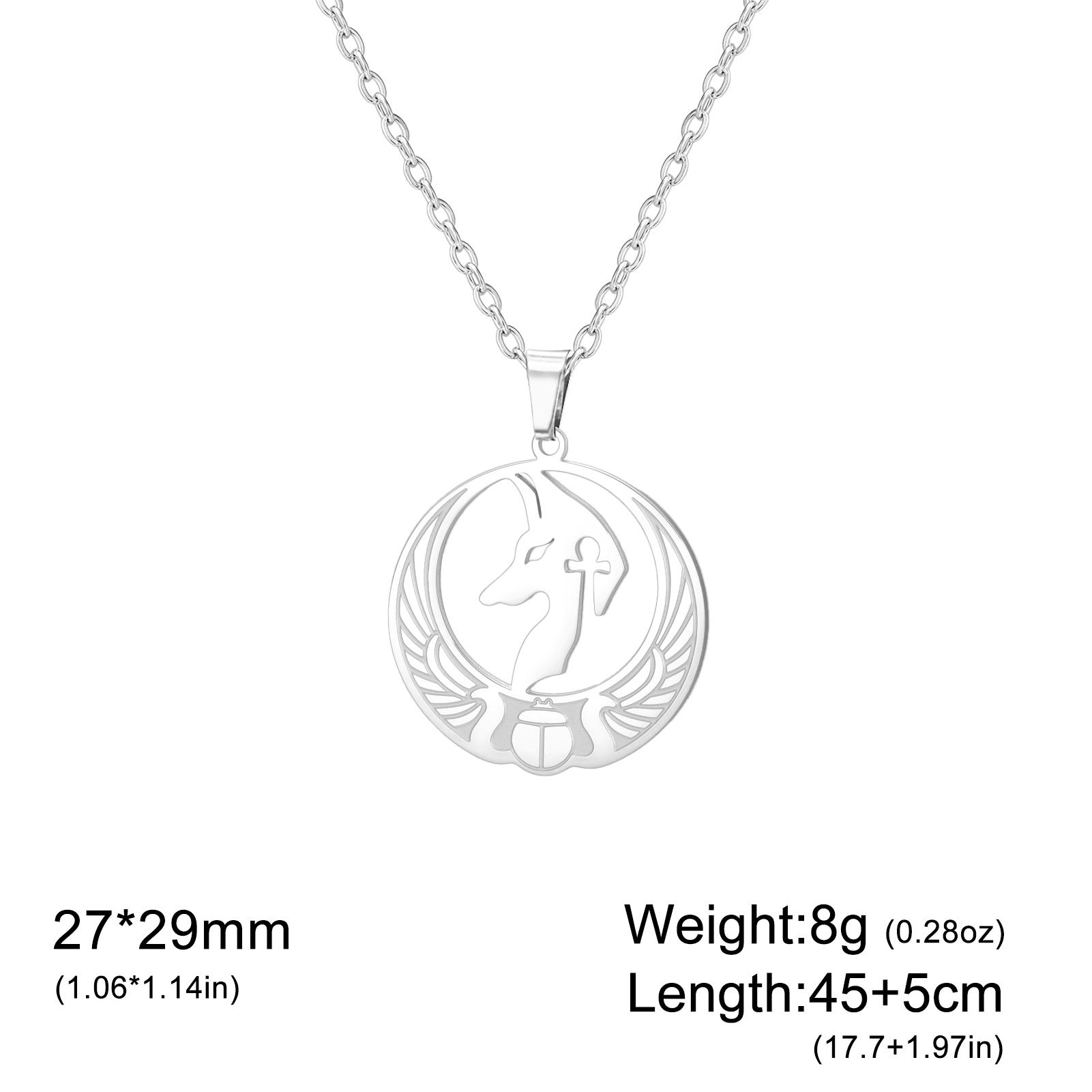 Egyptian Anubis Necklace Stainless Steel Ankh Cross Scarab Wing Pendant Ancient Egyptian Mythology Jewelry Spiritual Amulet Gift 45cm