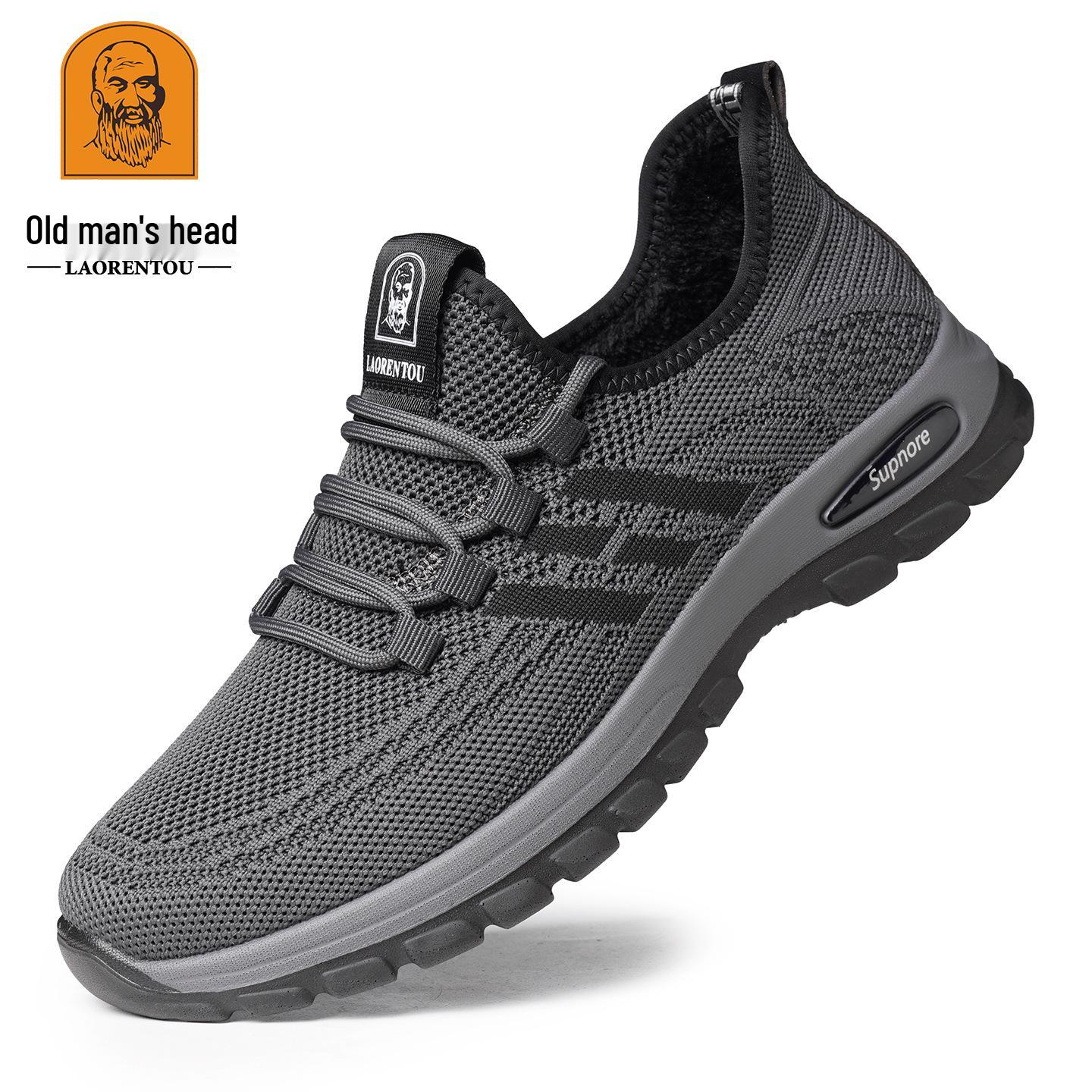 

2025 Зимние мужские спортивные туфли на толстой подошве, нескользящие, дышащие, на шнуровке, с бархатным утеплителем 43 чёрный/серый