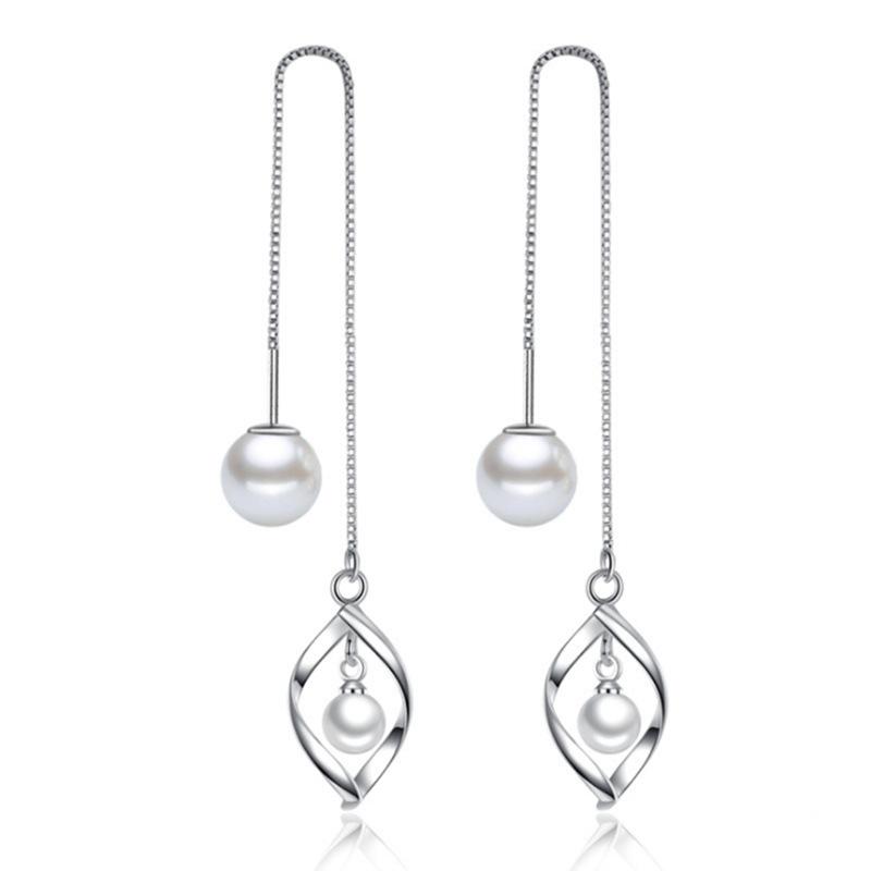 Tassel Pearl Earrings Long Tassel Temperament Versatile Ear Cable Twisted Pearl Ear Cable Women's Style
