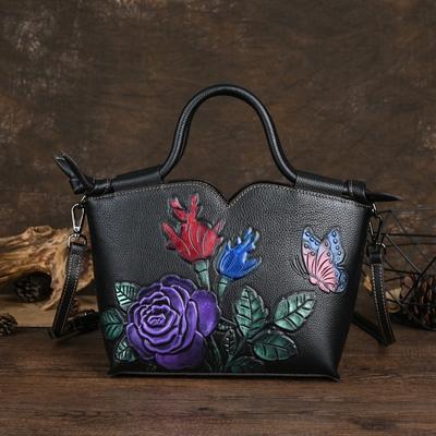 Sac à main en cuir véritable pour femmes, gaufrage fait à la main, sacs à main de luxe rétro, sacs à bandoulière et à bandoulière de grande capacité