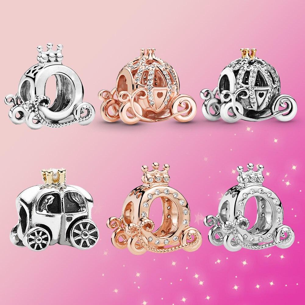 Charm-Anhänger aus 925er-Sterlingsilber, Kürbis-Wagen-Charm, glänzender Zirkon-Schmuck, passend für Original-Mode, für Damen, Armband, Schmuck, Geschenk