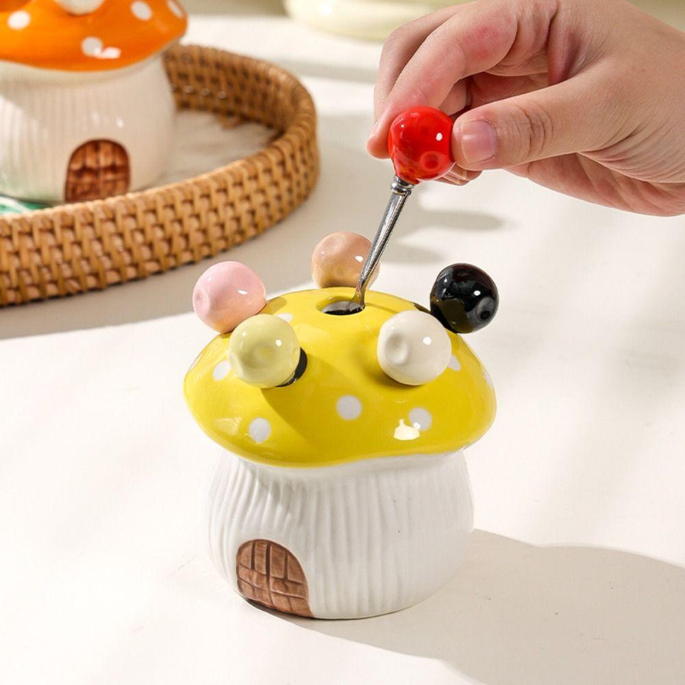 3D Stainless Steel Fruit Fork Ceramic Dessert Salad Fork Mushroom Fruit Sweets Forks  Picnics