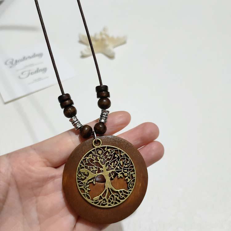 New Chinese Retro Zen Leather Rope Necklace Autumn and Winter Bohemian Ethnic Wind Leaf Long Sweater Chain