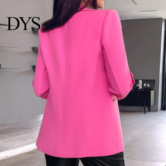 Button Sleeve Blazer Women Suit Coat Autumn Winter Long Sleeved Cardigan Lined Jacket Casual Lapel Solid Color for Business Daily Wear