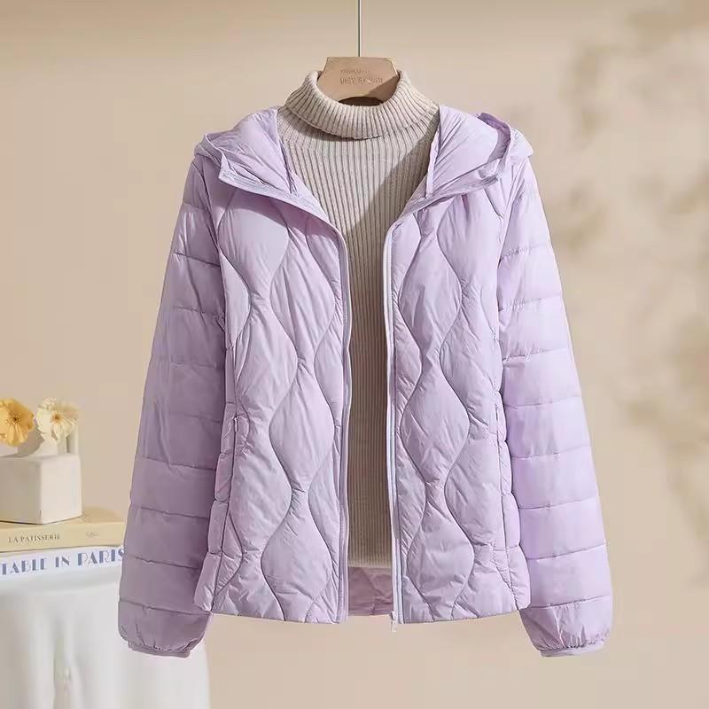 Lightweight Women Down Jacket Hooded White Duck Down Warm Thin Coat Korean Style Puffer Jacket
