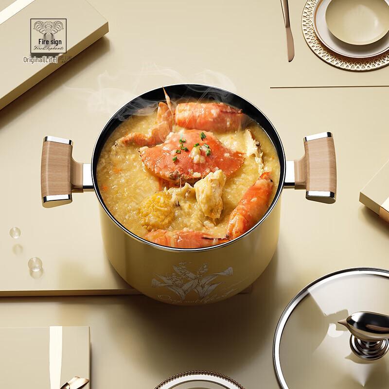 Huoxiang Emaille Suppentopf mit Vogel- und Blumendesign