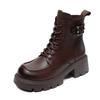2026 autumn and winter new thick-soled thick-heeled leather British style showing feet small velvet Martin boots women's retro short boots
