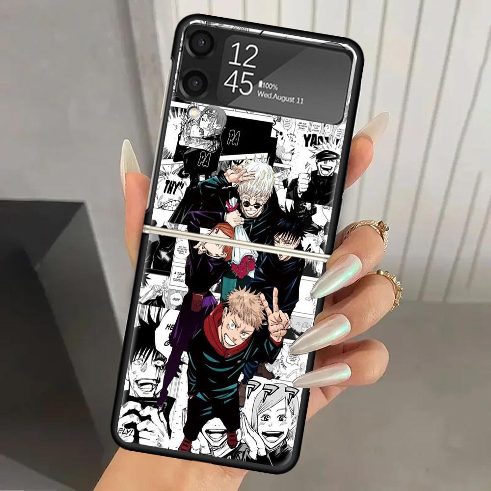 Jujutsu Japan Anime Harte PC-Handyhülle Für Samsung Galaxy Z Flip 6 5 4 3 Schwarze Abdeckung ZFlip6 Flip5 Flip4 5G Faltbare Druckhüllen