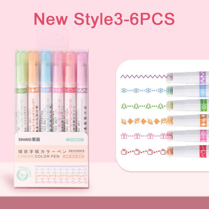 

6PCS/Pack Colored Curve Pen Curve Highlighter Pen Flower Shape Outline Roller Decoration for Diary Planner School Stationery ZYF