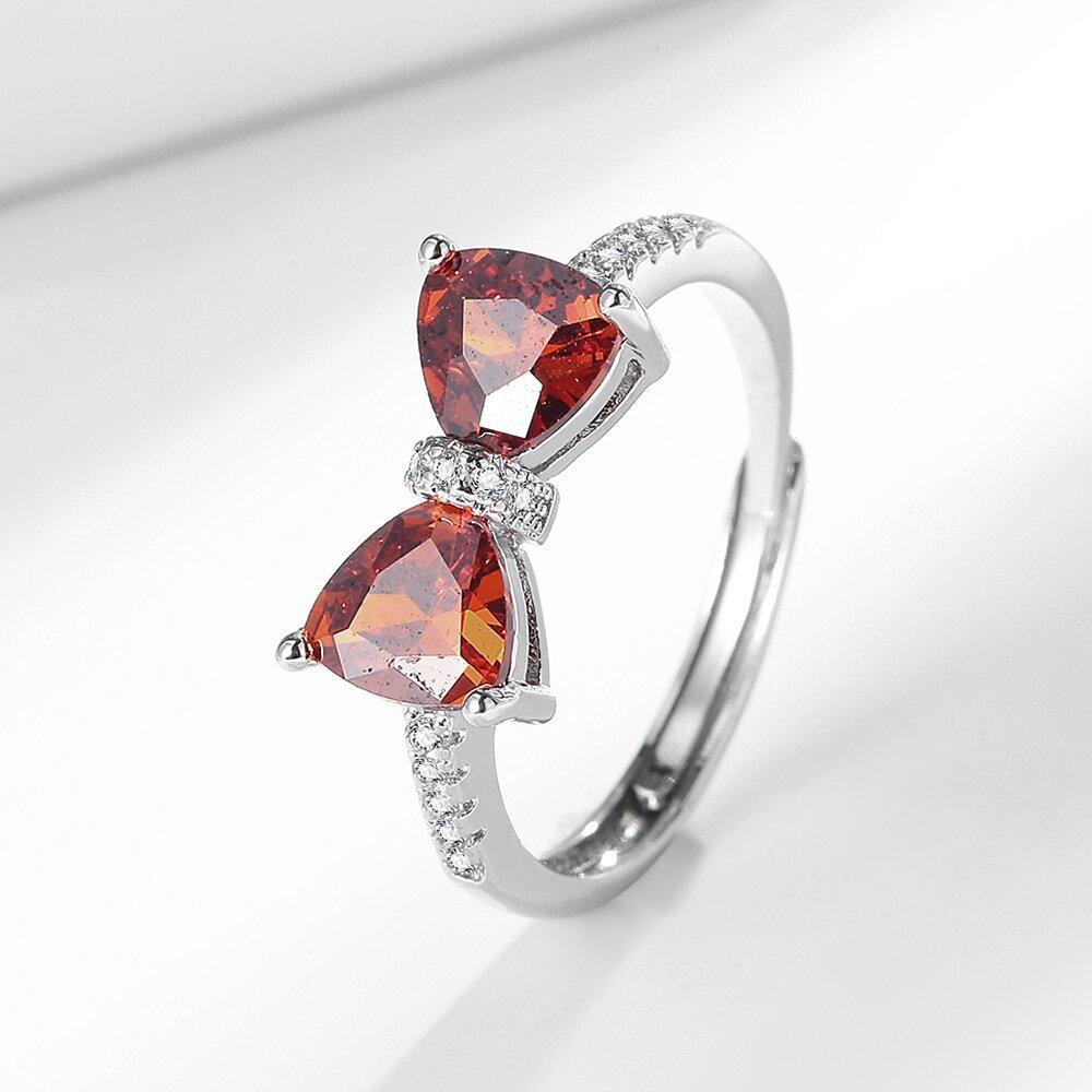 925 Sterling Silver Red Diamond Bowknot Ring for Women Advanced Index Finger Ring Fade Resistant Fashion Hand Jewelry Wholesale