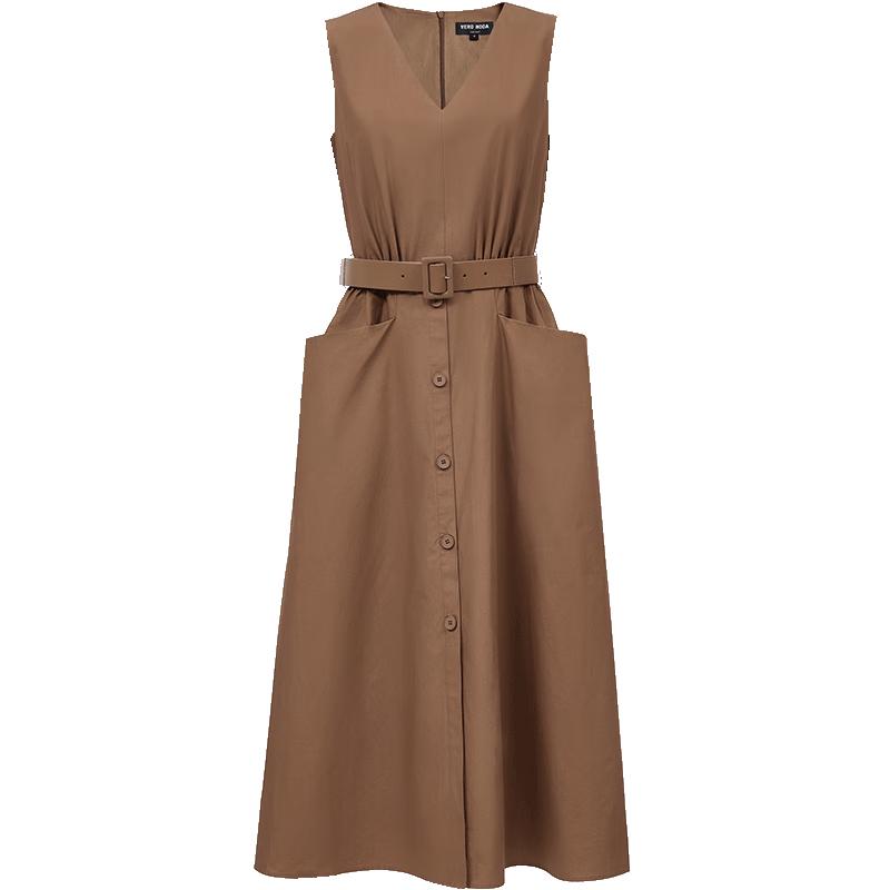 

VEROMODA V-Neck Pleated Cotton Long Dress with Belt S