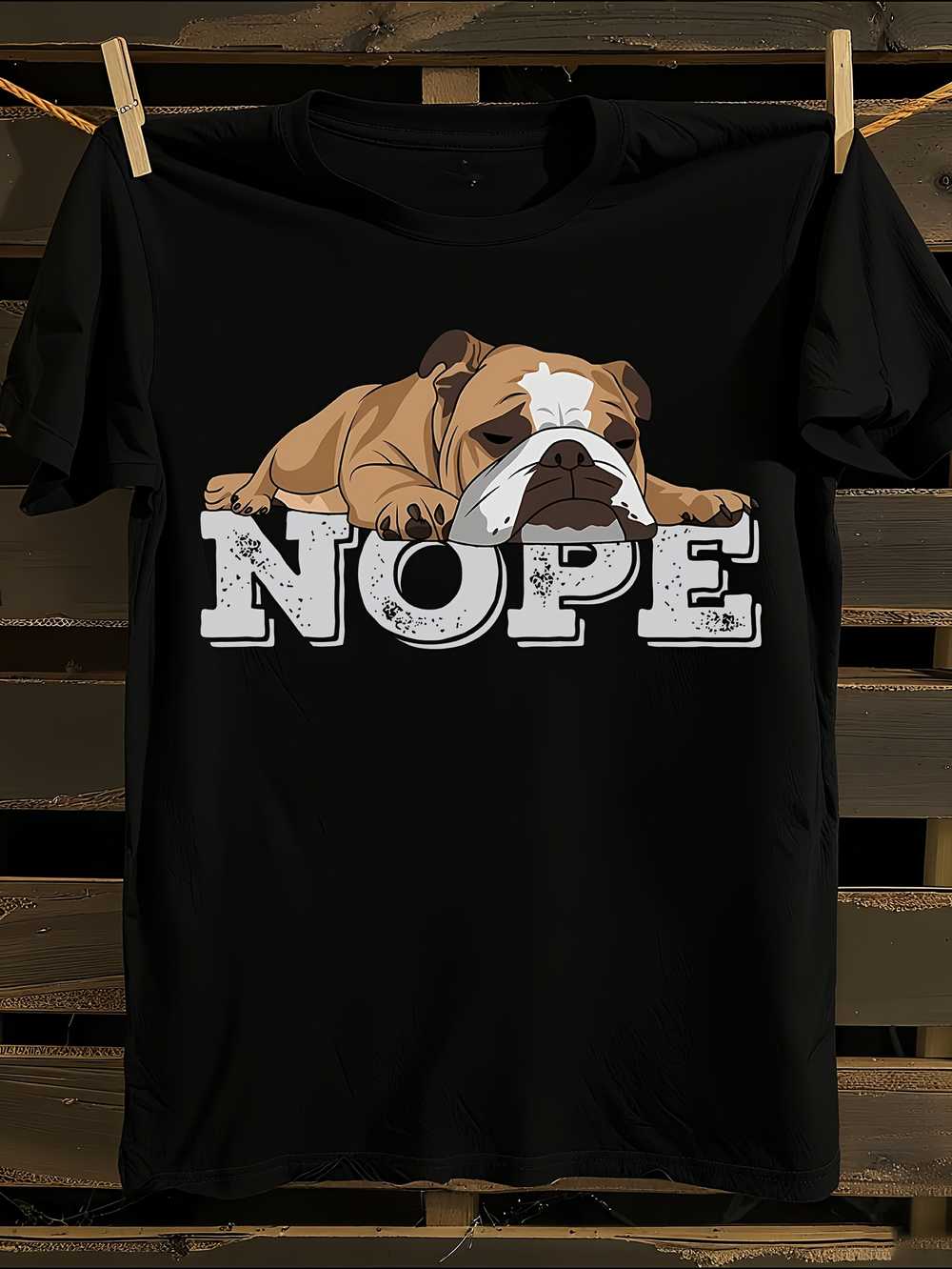 

English Bulldog NOPE Graphic T-Shirt Mens Tshirt Womens Tshirts with Letters Print Short Sleeves T-Shirt Casual Street Tee Shirt Top M