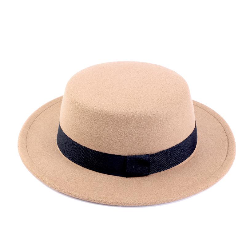 British Style Imitation Woolen Flat Top Top Hat Retro Felt Jazz Hat Versatile Clothing Hat LM-