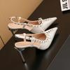 2026 Pointed Toe Slim Heel Strappy Bow Studded Buckle Strap Wrapped Toe Sandals Women's Back Trip Strap Heels