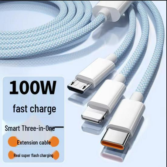 100W Fast Charging Multi-Head Cable: Compatible with Apple & Android