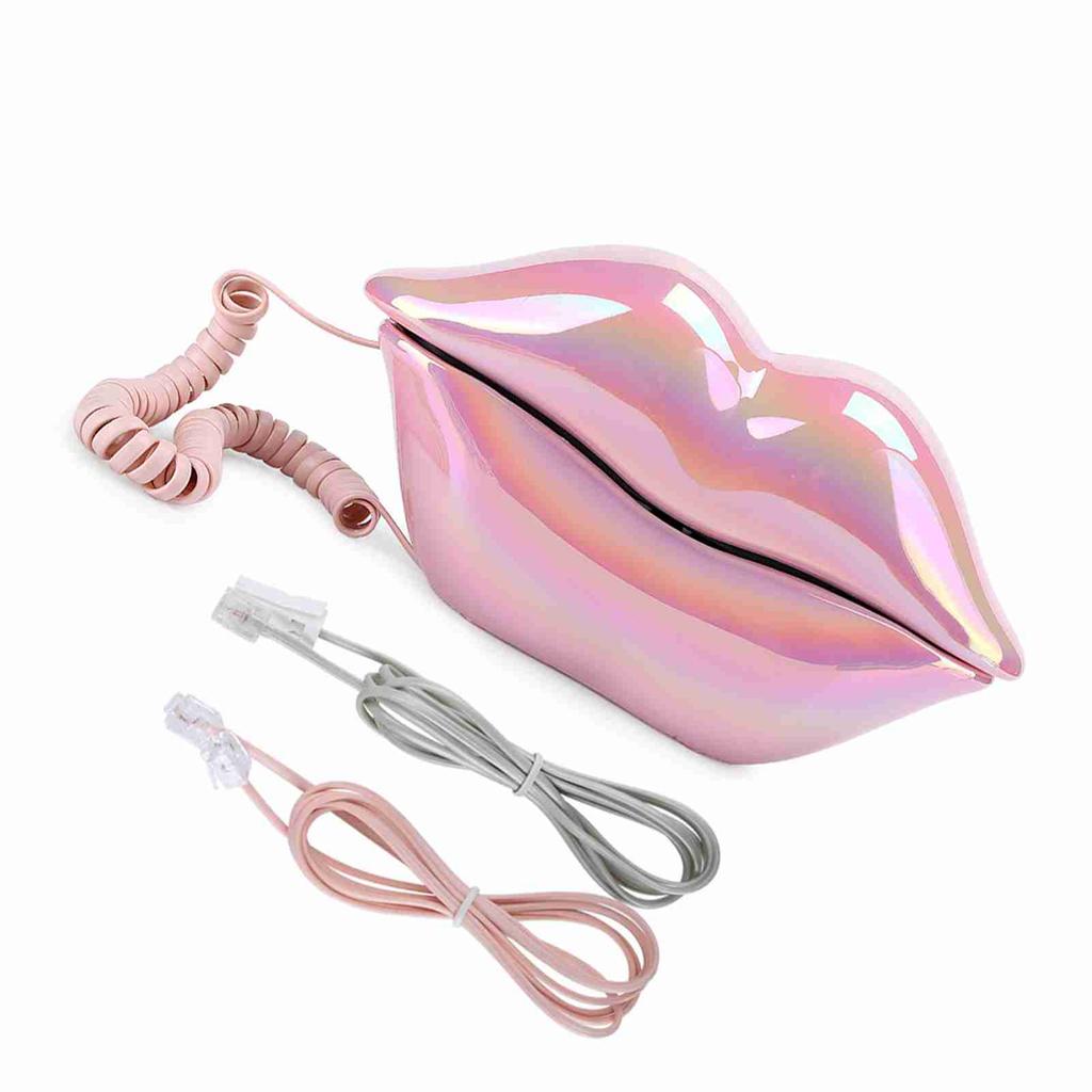 Electroplating Pink Funny Lip Telephone WX‑3016 Fashionable Number Storage Function