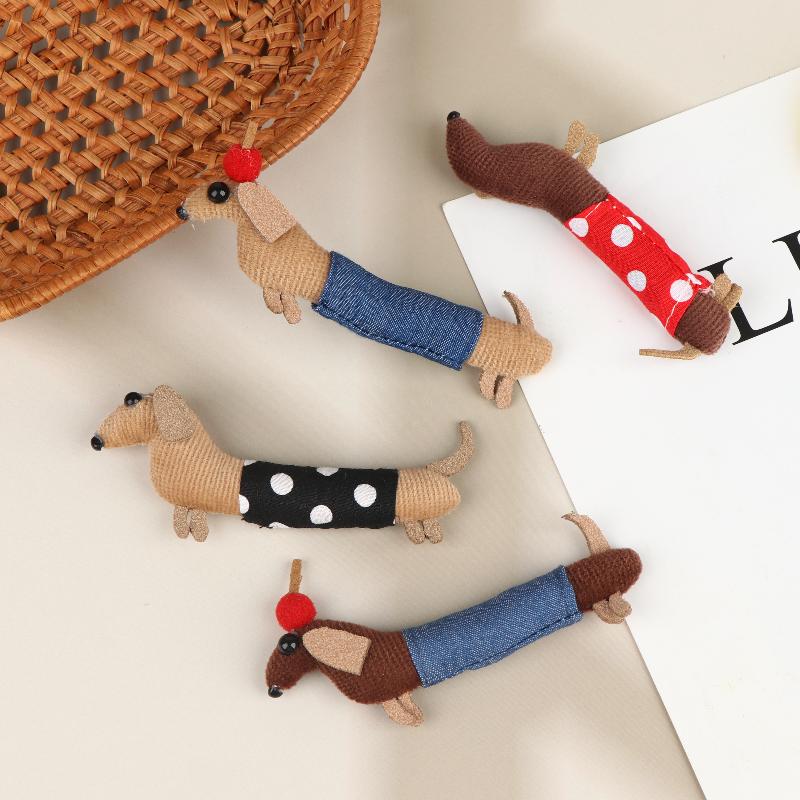 Cute Dachshund Cloth Doll Ornament Waterproof Surface Charm for DIY Brooch Keychain Hairpin Craft Home Decor