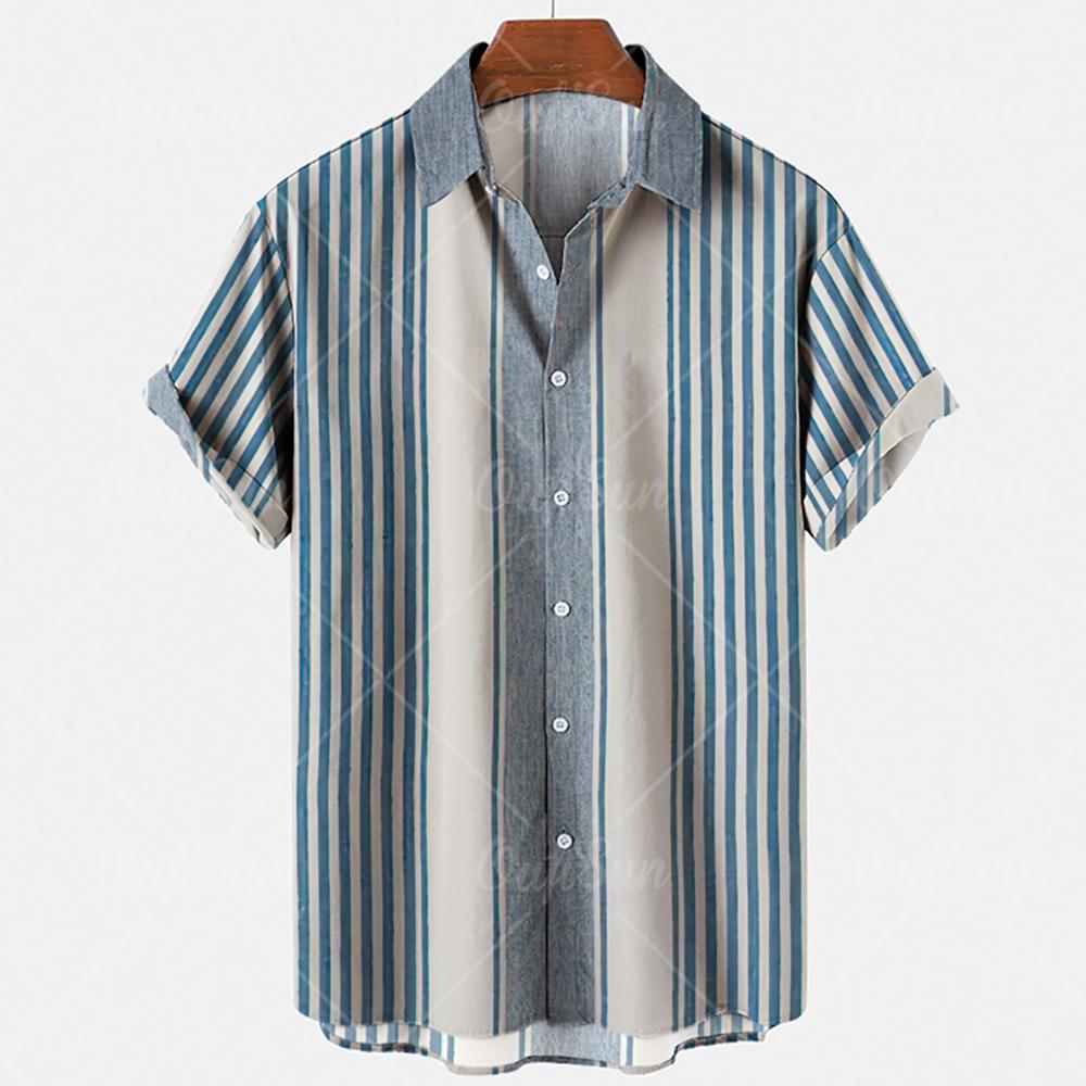 Mode Herren Gestreifte Ein-Knopf-Hemden Streetwear Kurzarm Lockeres Oberteil 3D Digital Bedruckte Bluse Übergröße 5XL