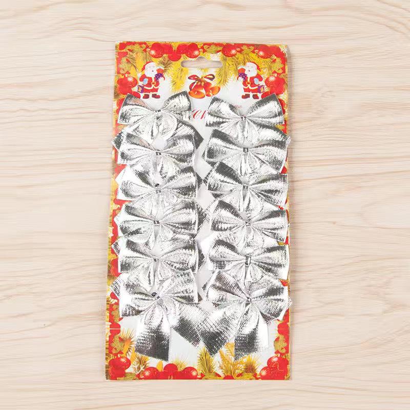 5,5cm Zlaté, stříbrné a červené mini látkové mašličky - ozdoby na vánoční stromeček, 12 kusů