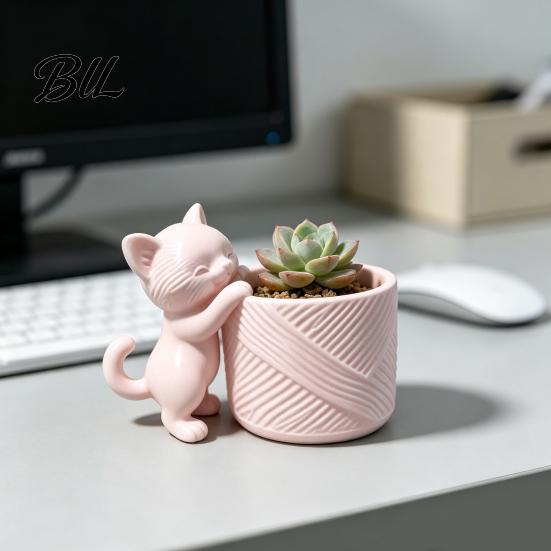 Cute Kitty Flower Pot 3D Printed Cat Planter, Pot, Decorative Mini Animal Plant for Succulents Cacti, Home Office Desk Decor Compact Indoor