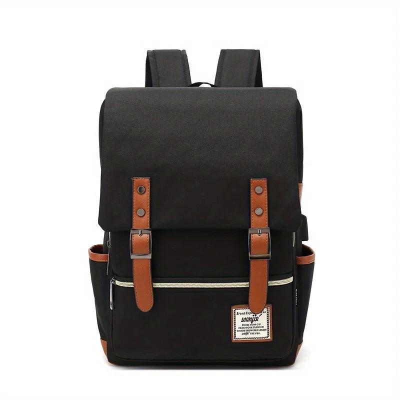 New Personalized Retro Men's and Women's Outdoor Canvas Large Travel Backpack, Zipper Closure, Solid Color Fashionable Backpacks