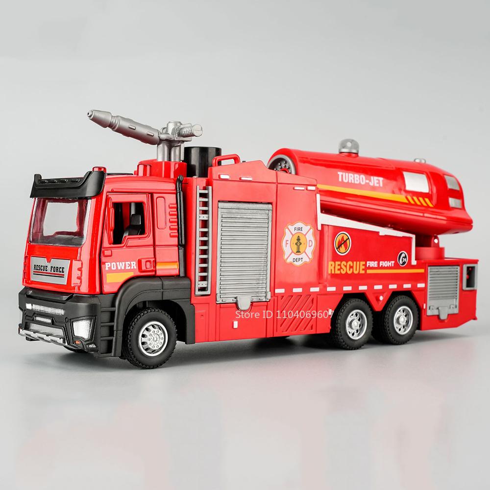 

1:32 Scale Roadblock Transport Truck Toy Models Metal Diecast Fire Engine Vehicles Doors Opened Sound Light Pull Back Boys Gifts