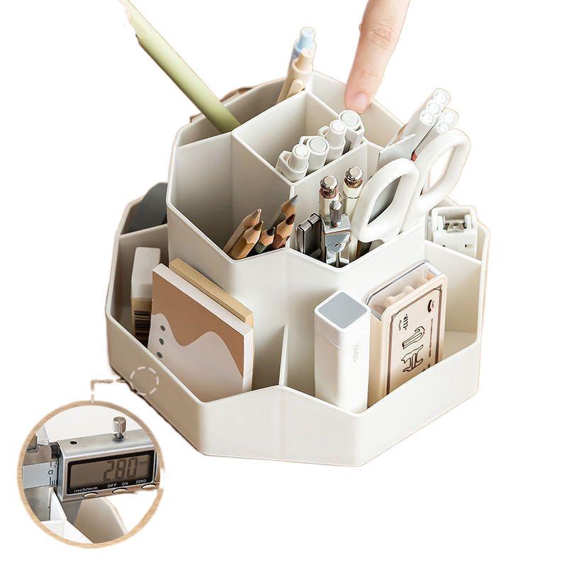 Double-Layer Rotating Pen Holder - Large Capacity, Cute Design for Student Desktops