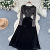 Chic Vintage Sequin Velour Long Sleeve Elegant Fairy Korean Fashion Autumn Fashion Dresses Women Clothing