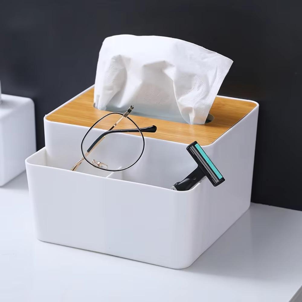

New Plastic Tissue Box Wooden Lid Round/Square Napkin Holder Container Wet Tissue Paper Dispenser Case Modern Home Car Organizer
