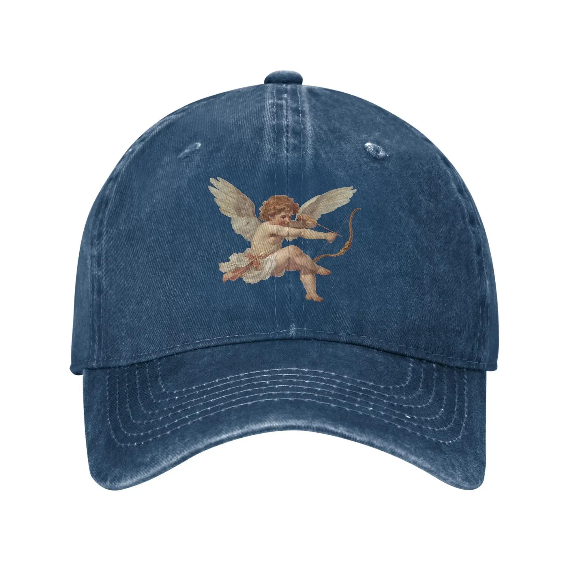 

Little Cupid Boy Flying with Bow and Arrow Sun Baseball Cap Women Unisex Trucker Hat Summer Casual High Quality Snapback Cap One Size