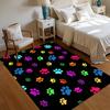 Black Area Rug with Vibrant Multicolor Paw Prints Floor Mat for Bedroom Living Room Nursery Playful Pet Themed Home Decor